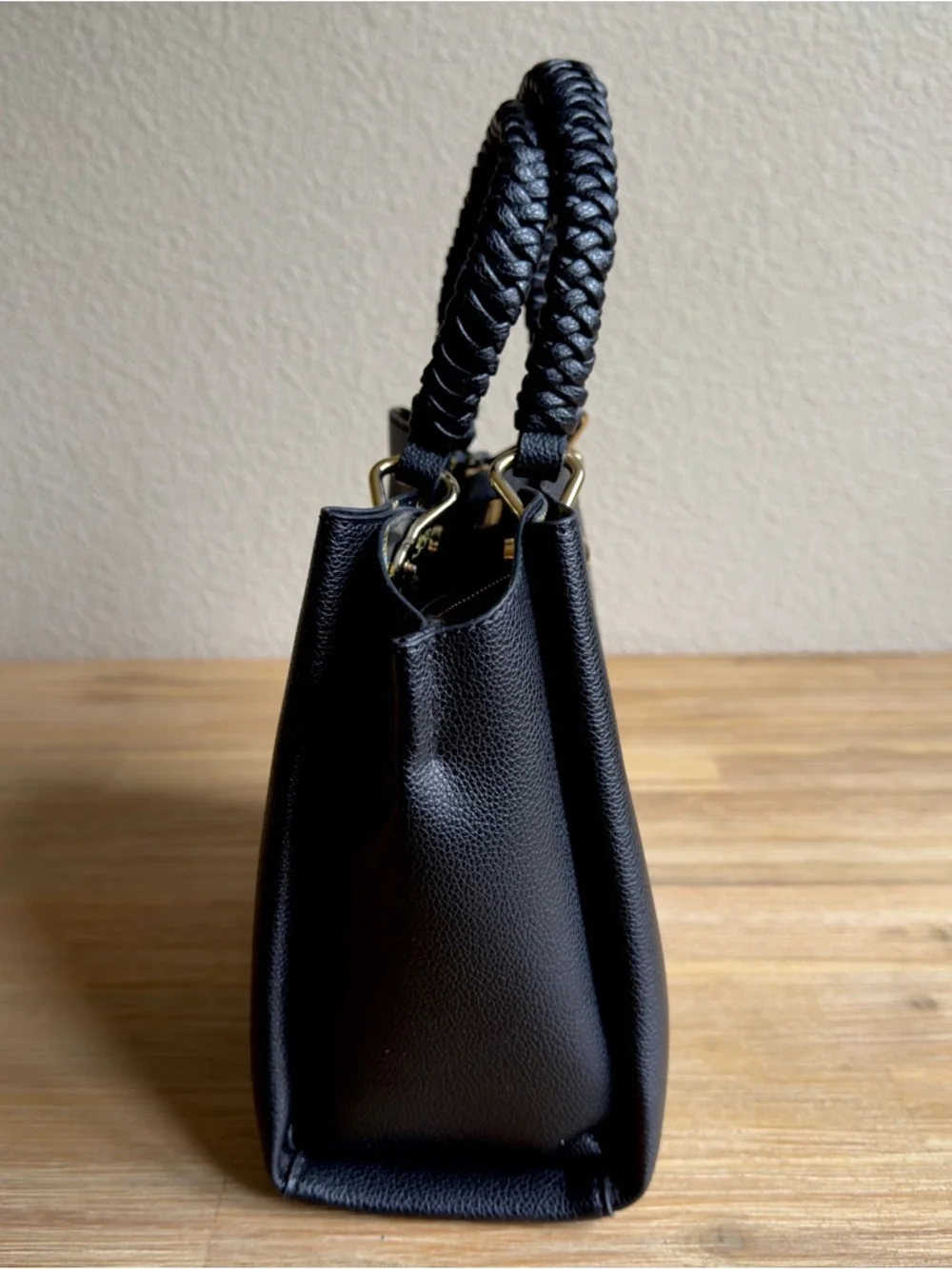 Steve Madden Black Satchel with Gold Hardware and Braided Handles